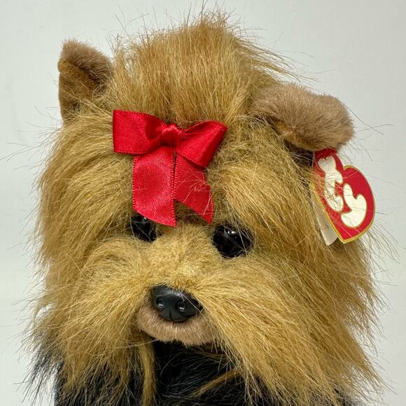 Vintage Ty Yorkie Dog Plush Collectible Yappy Sitting With Bow NOS 1990s - Picture 2 of 14
